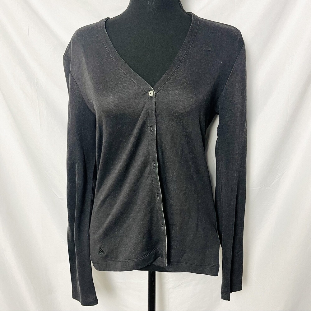 Adidas Womens Cardigan Sweater Long‎ Sleeve Button Up Athletic Black M